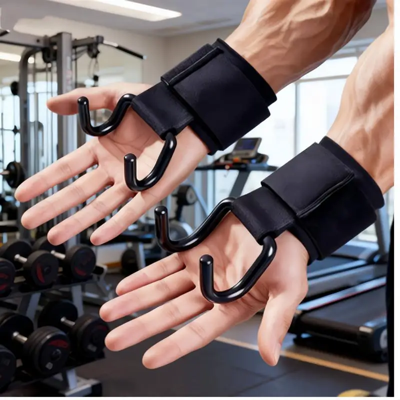 1–2 Stück rutschfeste Schwerkrafthaken, Hantel-Handgelenkbandagen, Haken-Trainingsausrüstung, stabilisiert Handgelenke, ideal für Fitnessstudio, Fitness und Krafttraining Image