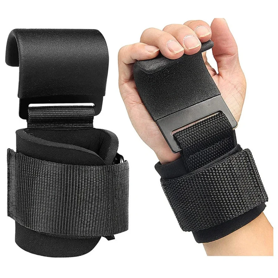 Gewichtheben Haken Griffe mit Handgelenk Wraps Hand-Bar Handgelenk Strap Gym Fitness Haken Gewicht Strap Pull-Ups Power Lifting Handschuhe Image