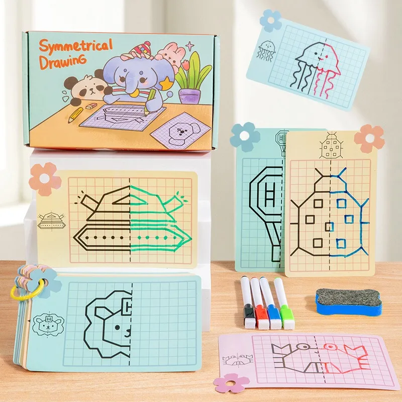 Pen Control Training Übungskarte, lustiges symmetrisches Zeichenbuch, Aufklärung zur Verbesserung des Fokuses, Denktraining, Puzzlespielzeug Image