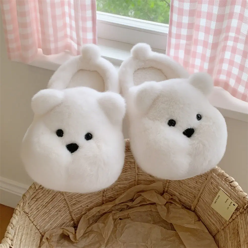Flauschige weiße Bären-Hausschuhe, kuschelige Winterschuhe für Damen, geschwollene, zottelige, pelzige Slides, Pantoletten, Hausschuhe, Paar, Zimmerschuhe, Damen-Slipper