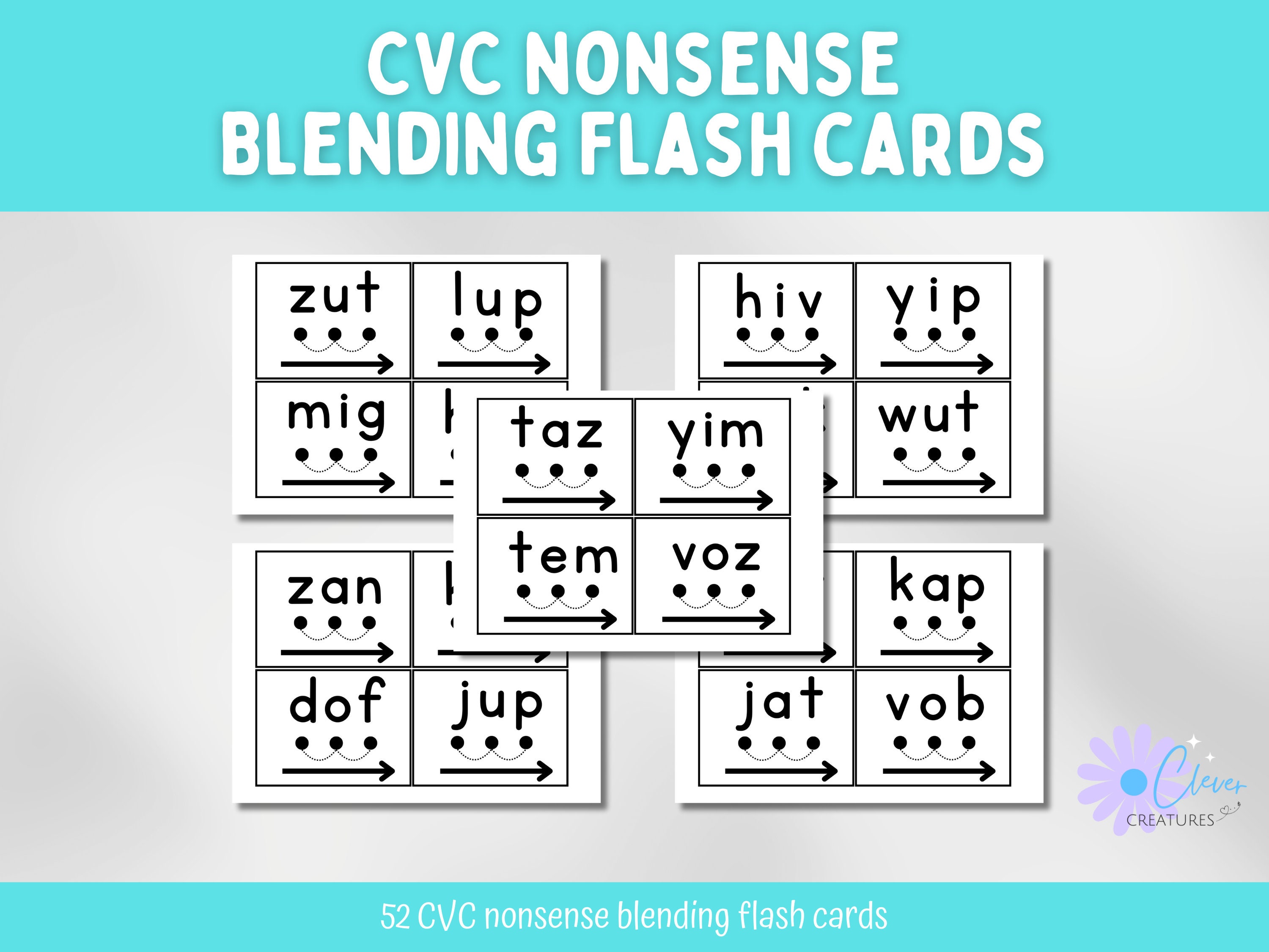 CVC Parole senza senso che mescolano schede flash, fonetica, risorse stampabili in classe, scuola materna, grado 1, schede flash, insegnamento della l
