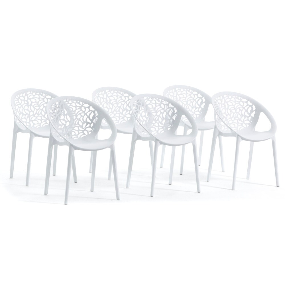 RATTATAN Set aus 6 stapelbaren Stühlen aus Polypropylen mit Glasfaser für Außen- und Gartenbereich,Bar,Restaurant oder Küche,modernes Design–Ambra–Weiß Image