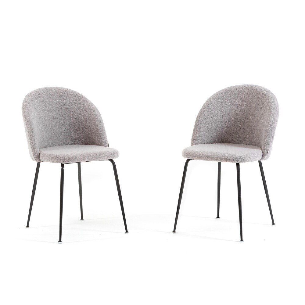 RATTATAN Set aus 2 Stühlen aus Teddystoff für den Innenbereich,mit Metallbeinen,gepolstert für Küche,Esszimmer,Restaurant –Sara Teddy–Hellgrau/Dunkelgrau Image