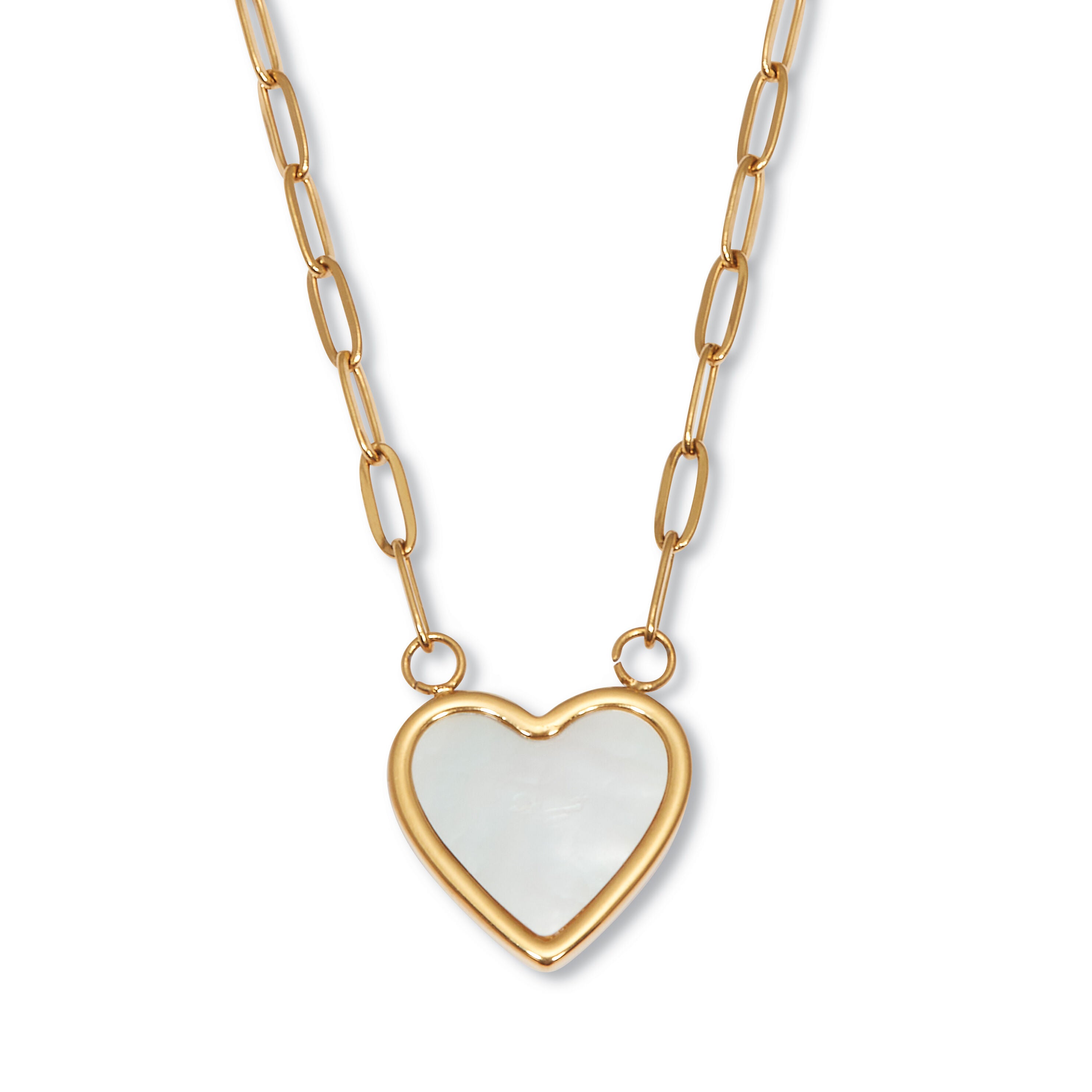 Women's Mother of Pearl Gold Ion-Plated Stainless Steel Heart Necklace 18 to 20-inch by PalmBeach Jewelry in White (Size ONE SIZE)