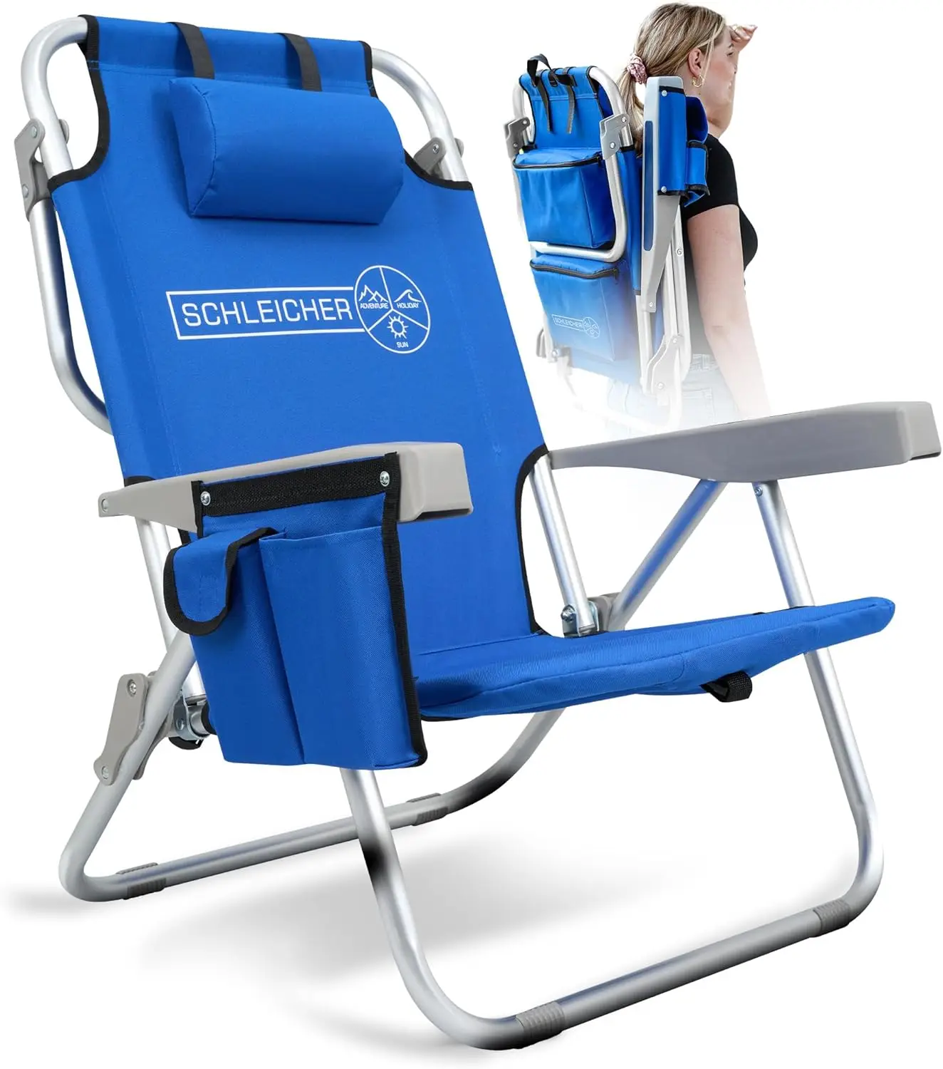 - Strandstuhl Campingstuhl Klappstuhl Outdoorstuhl Klappbar Faltbar Ultralight Backpack Kühlfach 150kg belastbar Kissen Drink