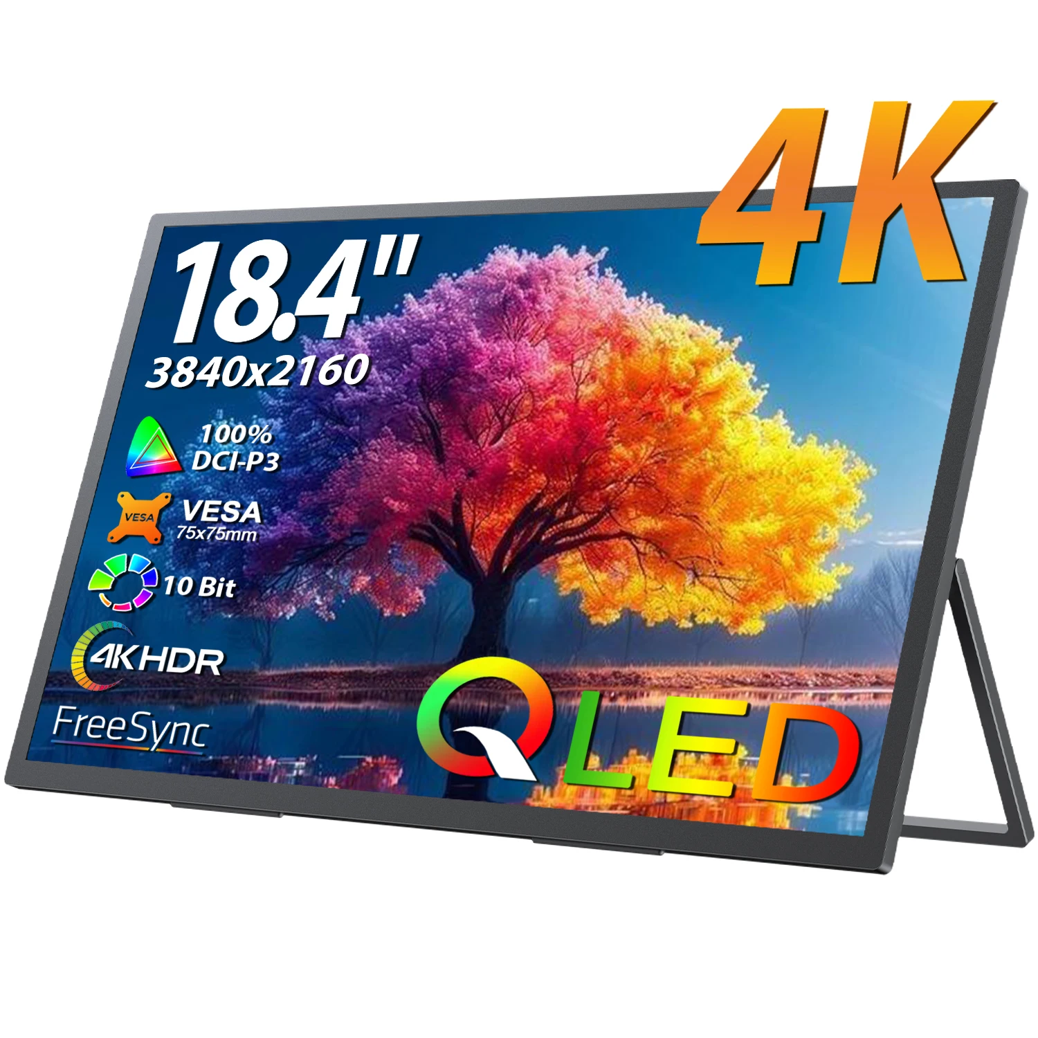 UPERFECT 18,4 Zoll 4K QLED tragbarer Monitor Gaming 3840 * 2160 Computeranzeige FreeSync HDR Ultra-Slim Augenpflege Reiseverlängerungsbildschirm für PS5 / 4 Schalter Laptop PC Mac Xbox mit VESA Image