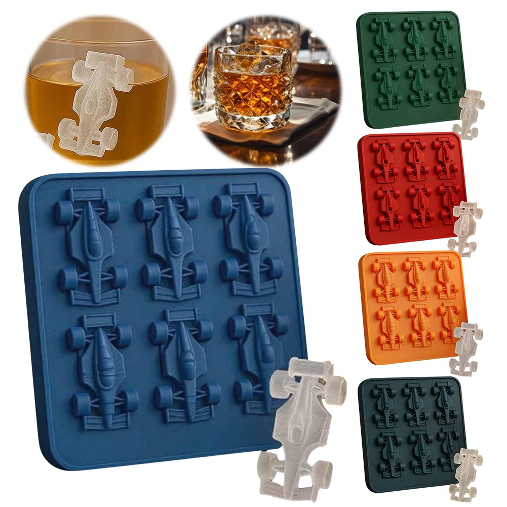 Formel 3D-Rennwagen-Eisform mit 6 Mulden, Silikon-Fondant-Kuchenform, Tablett, DIY-Backwerkzeug für Schokolade, Kuchen, Desserts, Gelee Image