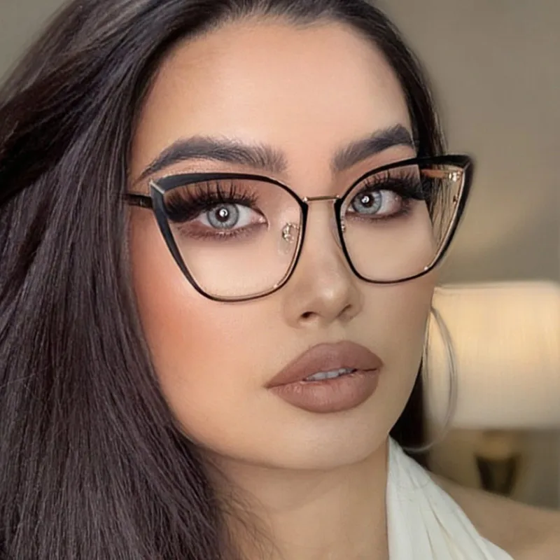 Neue Mode Marke Design Retro Cat Eye Rahmen Photochrome Anti Blau Licht Computer Frauen Lesebrille Weitsichtige Dioptrien 0-6 Image