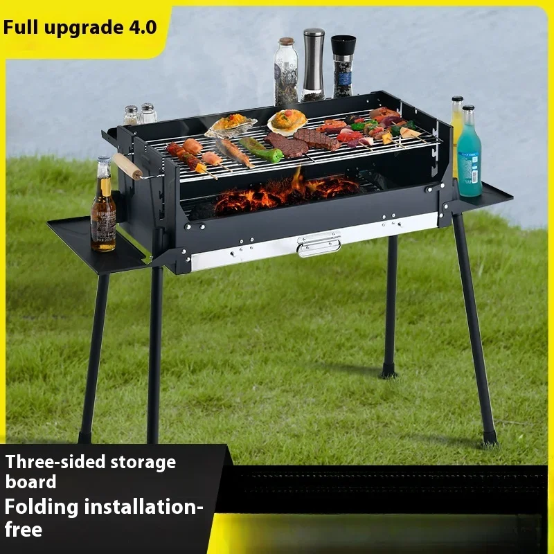 Tragbarer Outdoor-Grill aus Edelstahl, Holzkohlegrill für Terrasse, Zuhause, Camping, Feuerstelle, Teeherstellung und Braten Image