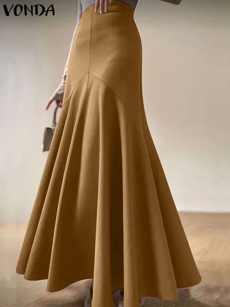 VONDA Elegante Frauen Jupes Lange Röcke Hohe Taille Rüschen Fischschwanz Rock Herbst Solide Maxi Faldas Saia 2025, Mode Büro Unten Image