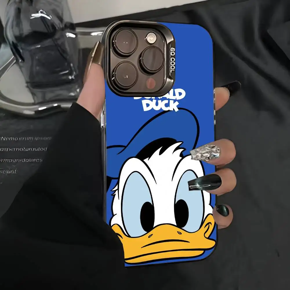 Cartoon D-Donald D-Duck Blaue Handyhülle IMD Handyhülle für iPhone 16 15 14 13 12 11 Pro Max Plus Farbe Silber Cover