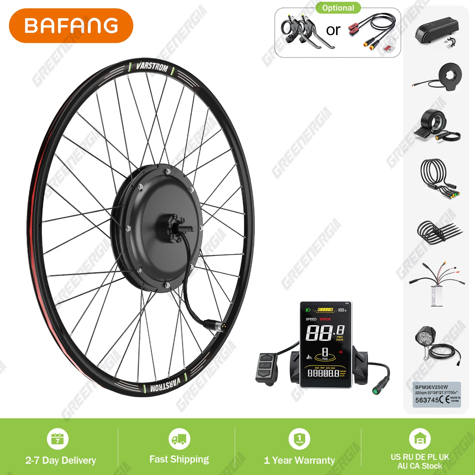 Varstrom 1000 W Nabenmotorrad 48 V Elektrofahrrad-Umrüstsatz Getriebeloser Bürstenmotor Hinterradantrieb Ebike Kit 26-29 Zoll 700C Image