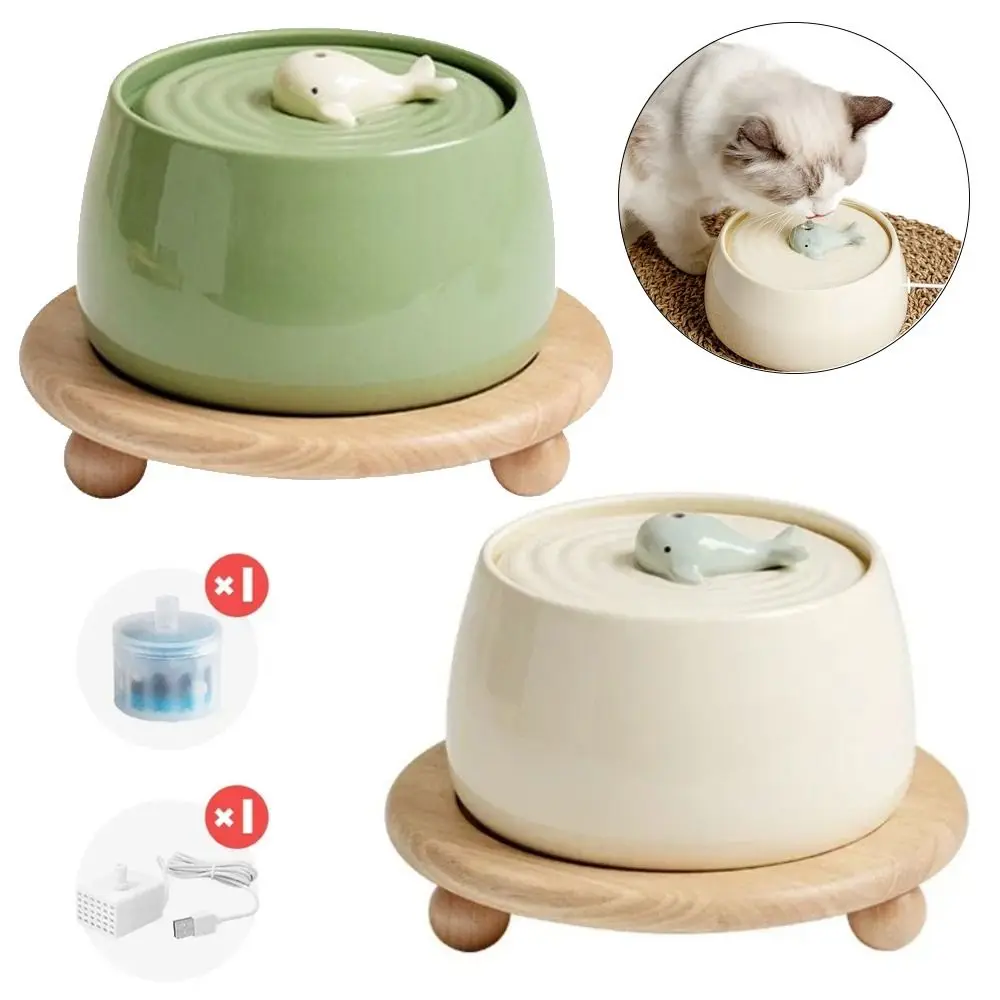 Neuer Katzen-Wasserbrunnen aus Keramik mit 1,3 l Fassungsvermögen, niedlicher, extrem leiser automatischer Haustier-Wasserspender, automatische zirkulierende Energieeinsparung