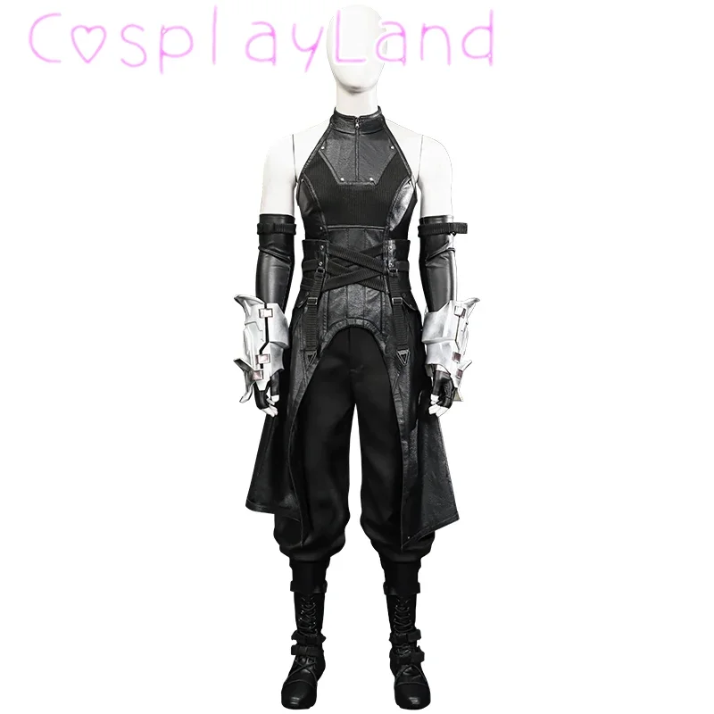 Schwarzes Sephiroth Cosplay Kostüm Leder Outfit 3D Handprotektoren Spiel Fantasy Neue Haut Kostüme Benutzerdefinierte Größe Halloween Herren Anzug