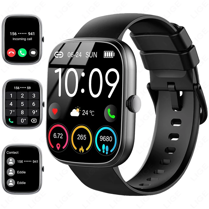 LIGE Smart Uhr Männer Für Android IOS 1,96 ''Smartwatch Männer Wasserdichte Sport Fitness Tracker Herzfrequenz Schlaf Überwachung Uhr Image