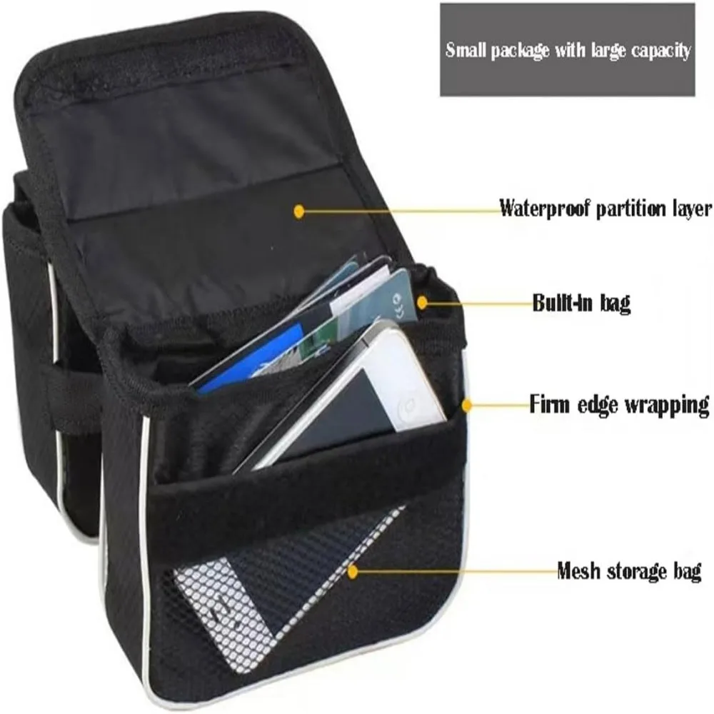 Fahrradtaschen Fahrradrahmen Vorderrohrtasche regenfest Mountainbike zweiseitige Tasche Radfahren Telefonhalter Satteltasche Image
