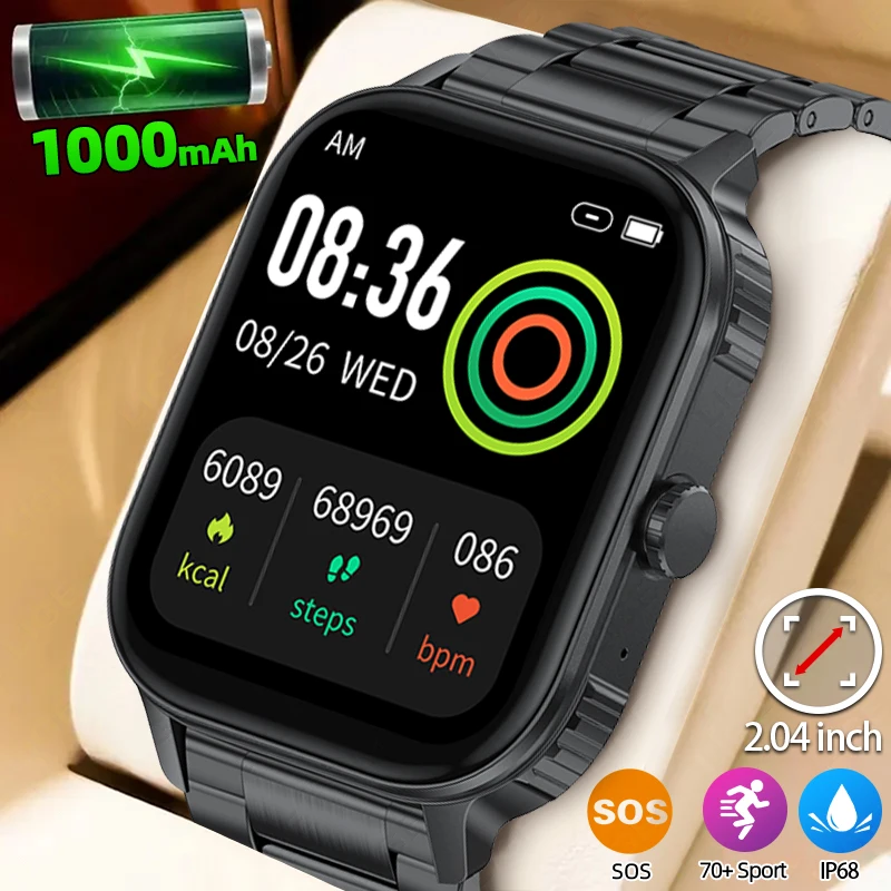 LIGE Neue 1000 mAh Batterie Smart Uhr Männer Frauen 2,04 "HD Bildschirm Bluetooth Anruf Männer Uhren Herz Rate Monitor sport Smartwatch Image