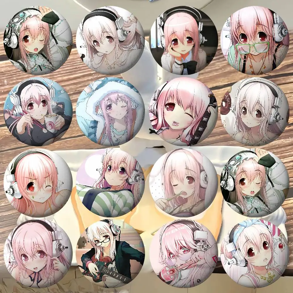 Cartoon S-Super S-Sonico Fun Creative Button Pins Brooches Lovely Badges For Clothes Backpacks Good Gifts For Kids Friends