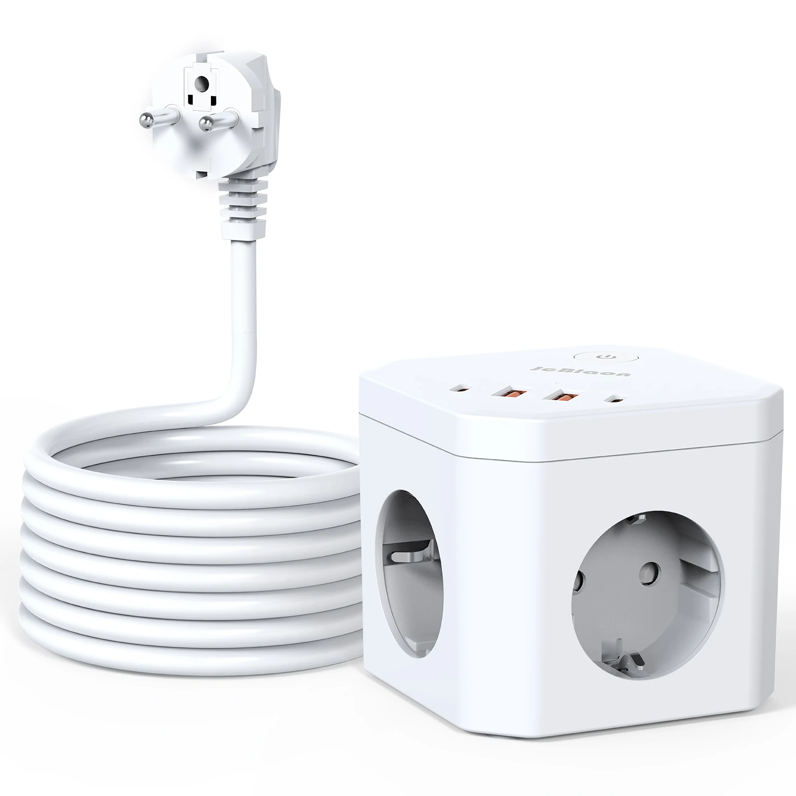 8-in-1 EU-Steckdosenleiste (3680 W/16 A) mit USB, 4 AC-EU-Steckdosen und 4 USB (2 USB-C) mit 1,5-Meter-Kabel, Überspannungsschutz für Zuhause Image