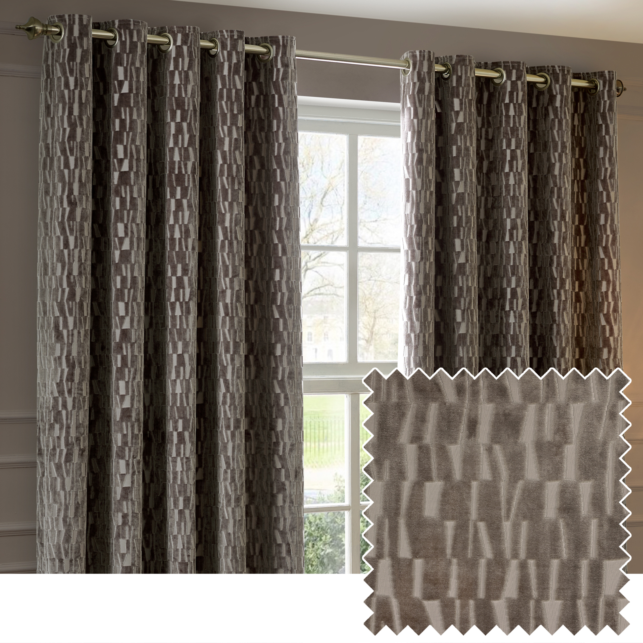 Paoletti Manhattan Velvet Room Darkening Eyelet Curtain Pair, Mink - Brown - Size 168 cm x 137 cm | Paoletti Sale | Discount Designer Brands