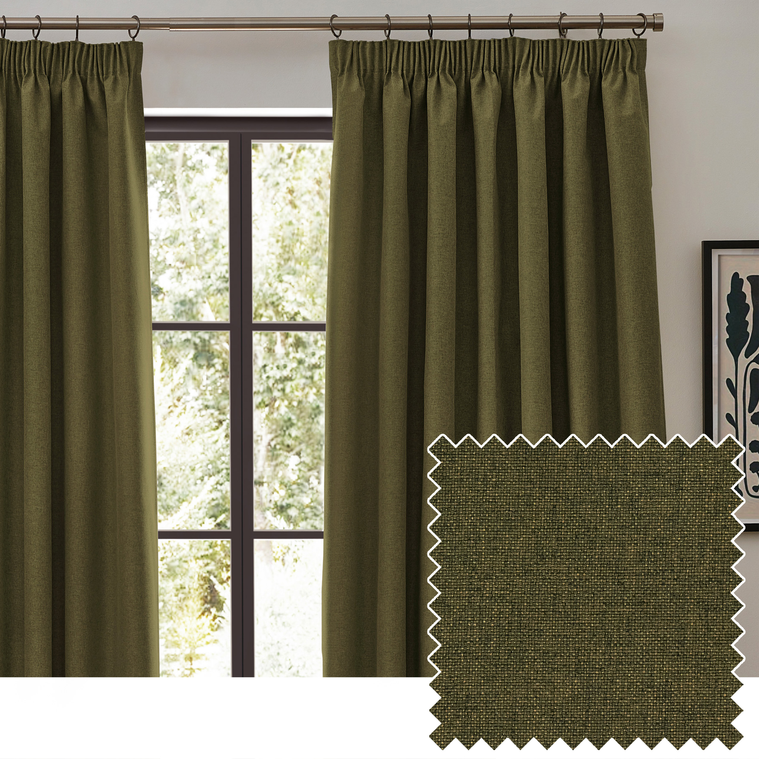 furn. Dawn Blackout Pencil Pleat Curtains - Green - Size 168 cm x 183 cm | furn. Sale | Discount Designer Brands