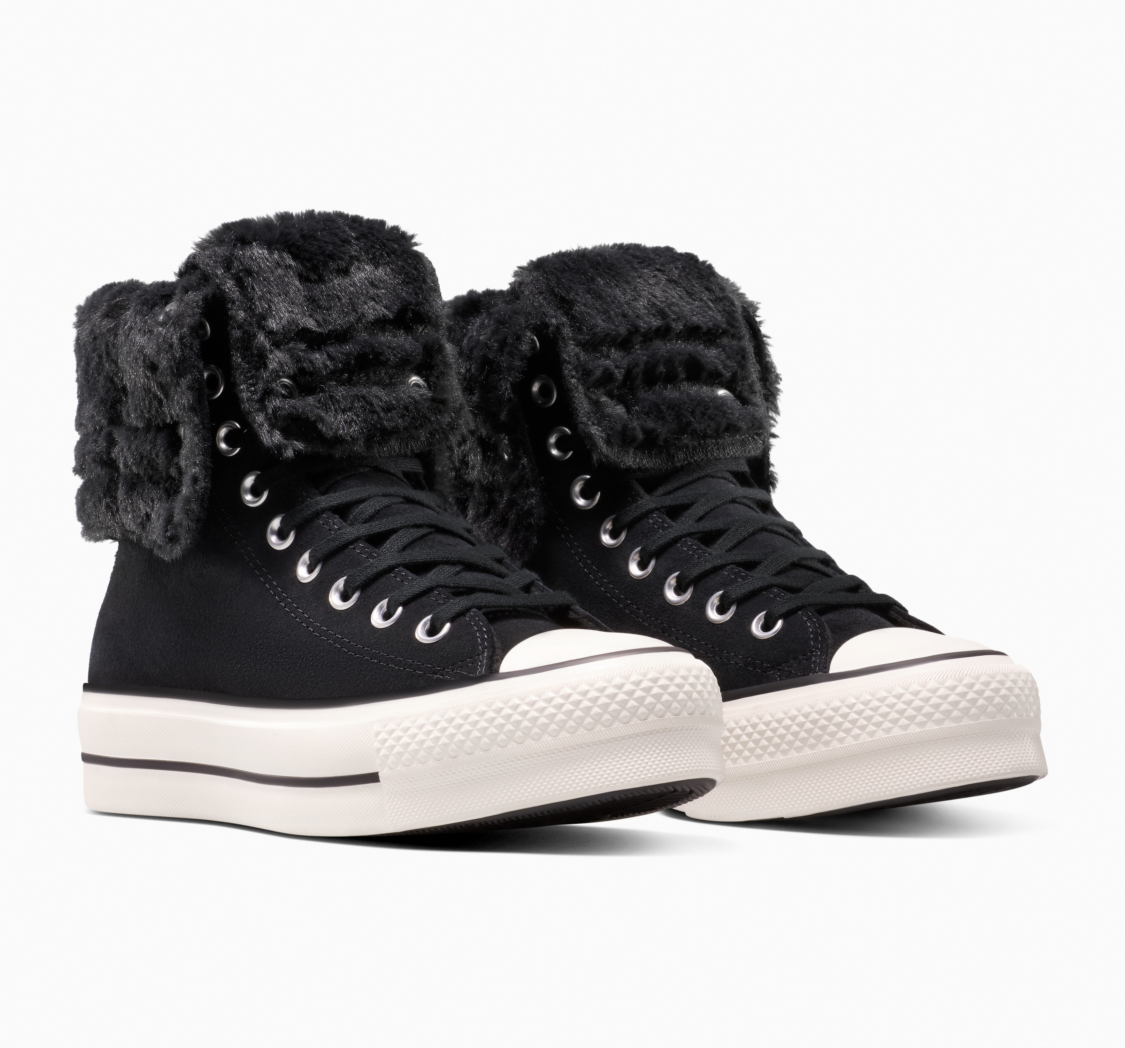 Sneaker CONVERSE "CHUCK TAYLOR ALL STAR FOLD OVER LIFT", Damen, Gr. 40, schwarz, schwarz, egret, Textil, Schuhe Sneaker, Winterschuhe, gefüttert