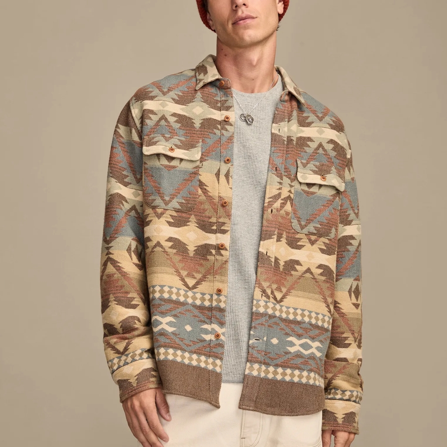 Lucky Brand Jacquard Flannel Shirt - Men's Clothing Outerwear Shirt Jackets in Brown Multi, Size M