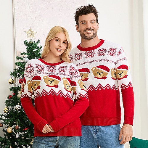 Pulls de Noël moches pour couples et familles Pull de Noël moche Pull Ours Noël pour Homme Femmes Garçons Fille Adultes Enfant Noël Nouvel An Soirée Noël Haut