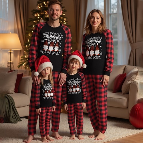 Pyjamas de Noël en famille Vêtements de Nuit Famille père Noël Tenues assorties à la famille Doux pour Homme Femmes Garçons Fille Adultes Enfant Noël Nouvel An la veille de Noël Noël Vêtements de