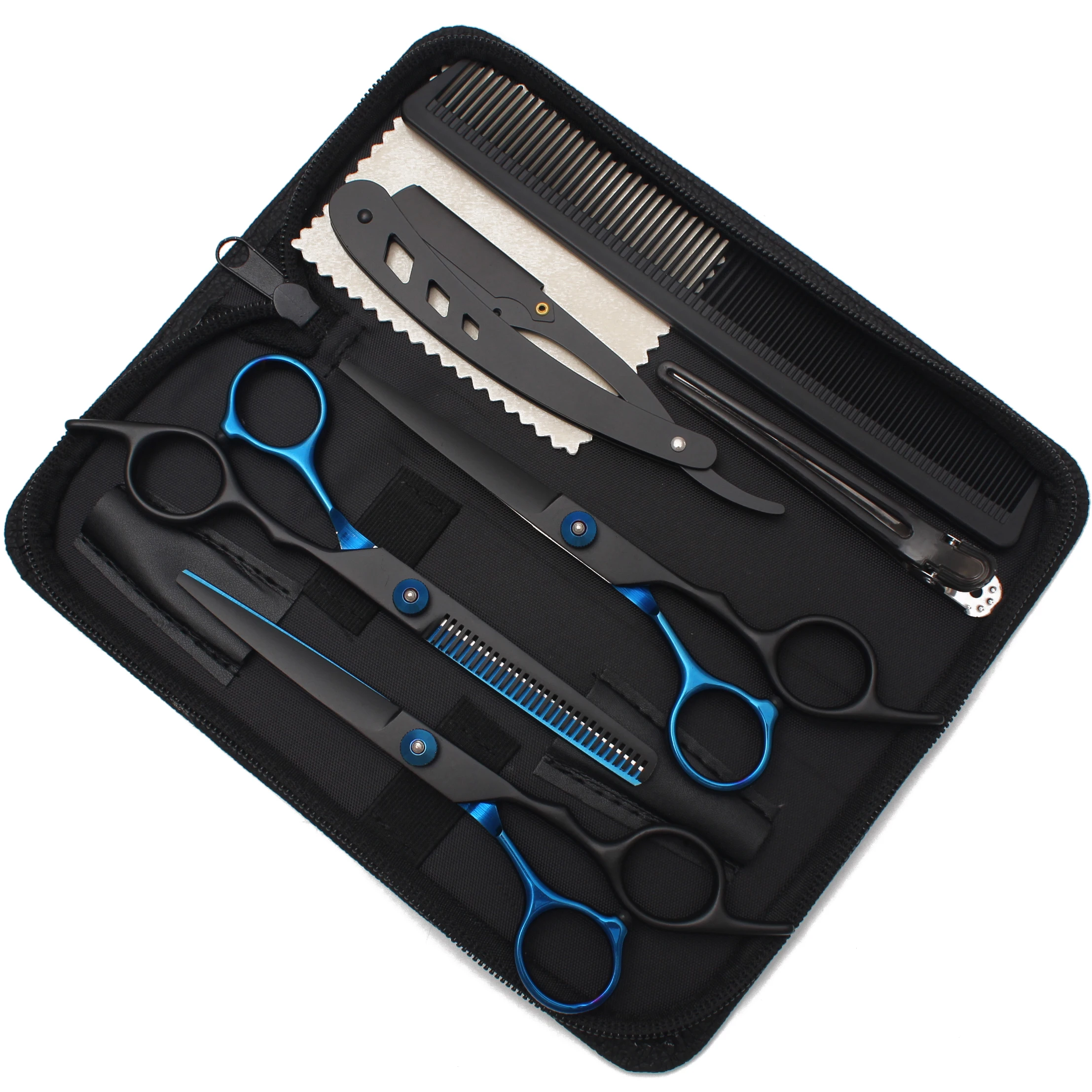 Haarschere JP Edelstahl Friseurschere 6" Haarschnitt-Set Effilierschere Friseursalon Haarschnittschere Rasiermesser Kämme C1001 Image