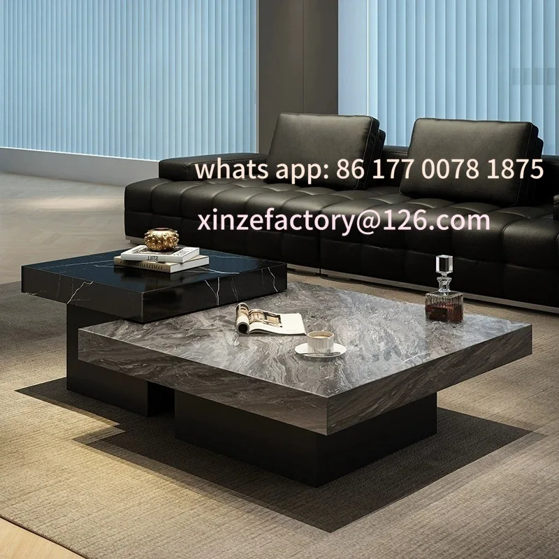 Anpassbarer Couchtisch aus Felsplatte, Wohnzimmer, Haushaltsgröße, hohe und niedrige Kombination, quadratischer Premium-Couchtisch