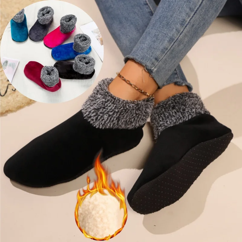 Rutschfeste Bodensocken für Damen, lang, mit Plüsch-Fleece gefüttert, Thermo-Stiefel-Slipper-Socken für Erwachsene, für den Innenbereich, Winter, warme Hausschuhe Image