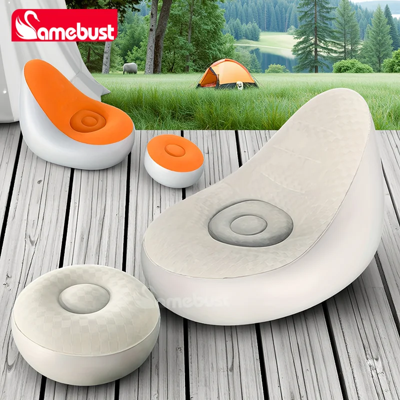 Camebsut Lazy Couch Sofas Aufblasbarer Sessel Klappbarer Liegestuhl Outdoor-Sofabett Fußhocker Tragbares Luftbett Lunch-Lounge-Sessel