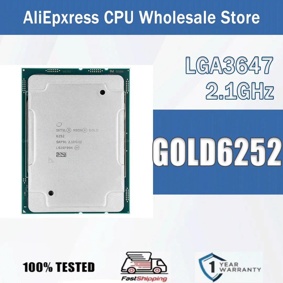 Intel Xeon GOLD6252 2,1 GHz 24 Kerne 48 Threads 35,75 MB 150 W GOLD 6252 CPU-Prozessor Smart Cache GOLD-6252-Paket LGA 3647 Image