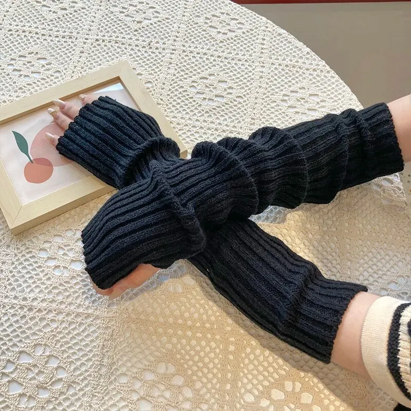Y2K Fingerlose Fäustlinge Frauen Gestrickte Handschuhe Cosplay Anime Handschuhe Winter Armstulpen Punk Gothic Harajuku Stricken Fäustling Arm Ärmel Image