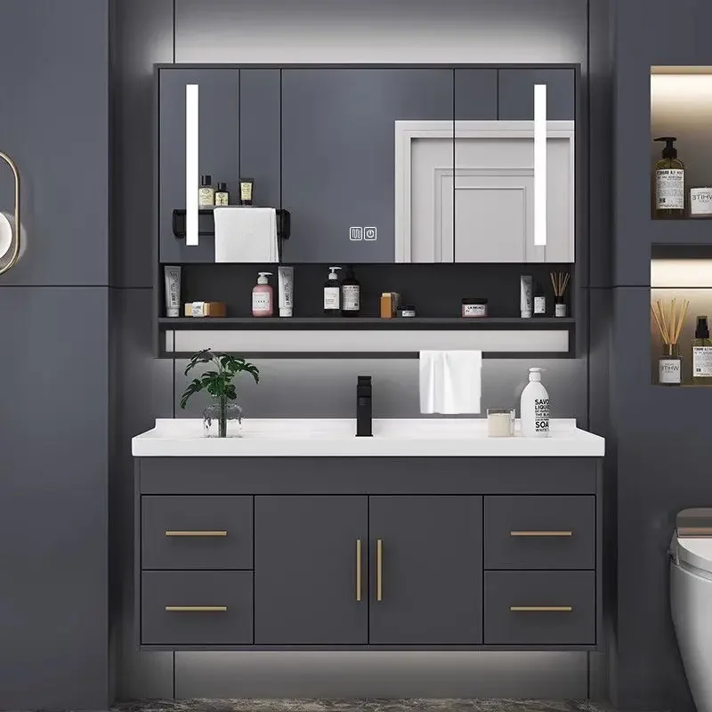 Leichter, luxuriöser Badezimmerschrank aus massivem Holz, Kombination aus Badezimmerwaschbecken, Badezimmerwaschbecken, Handwaschbecken