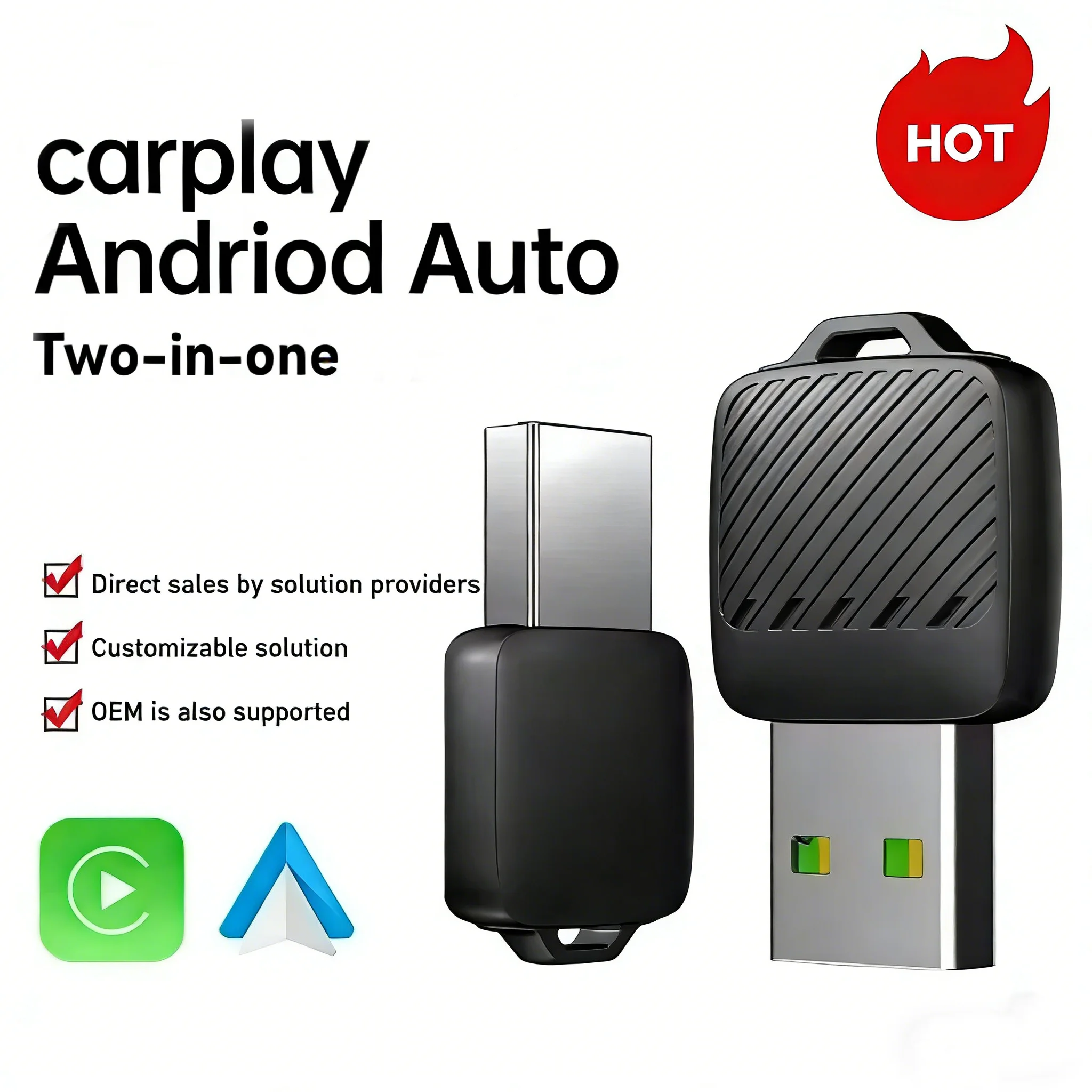Lenovo 2-in-1 Wireless Android Auto Adapter, Wireless CarPlay Dongle, intelligente Auto-Systeme, AI Smart Box für kabelgebundenes CarPlay im Auto Image