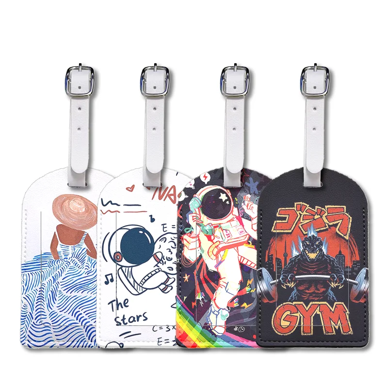 Luggage Tags with Privacy Cover PU Leather Cruise Ship Waterproof Tag Comic cute creative Suitcase Tags for Men Kids Women