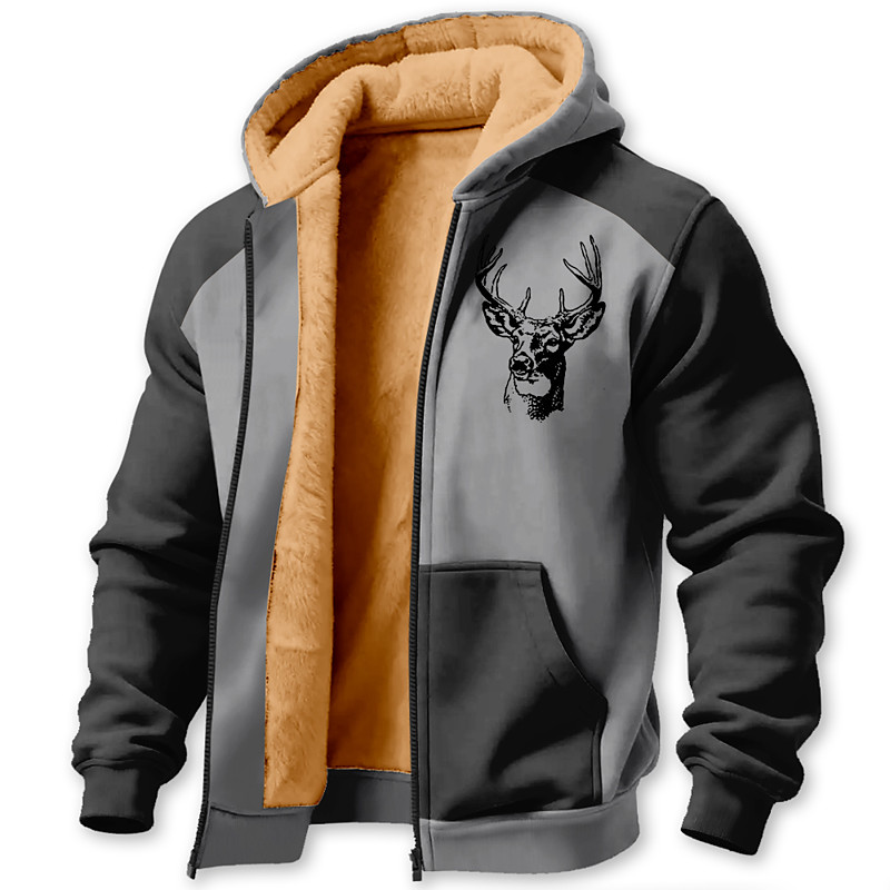 Men's Deer Fleece Hoodie Jacket Sweatshirt Classic Hunting Long Sleeve Crew Neck Outdoor Camping Brown Green Dark Gray Zip Up Fall Winter Designer S M L XL 2XL 3XL