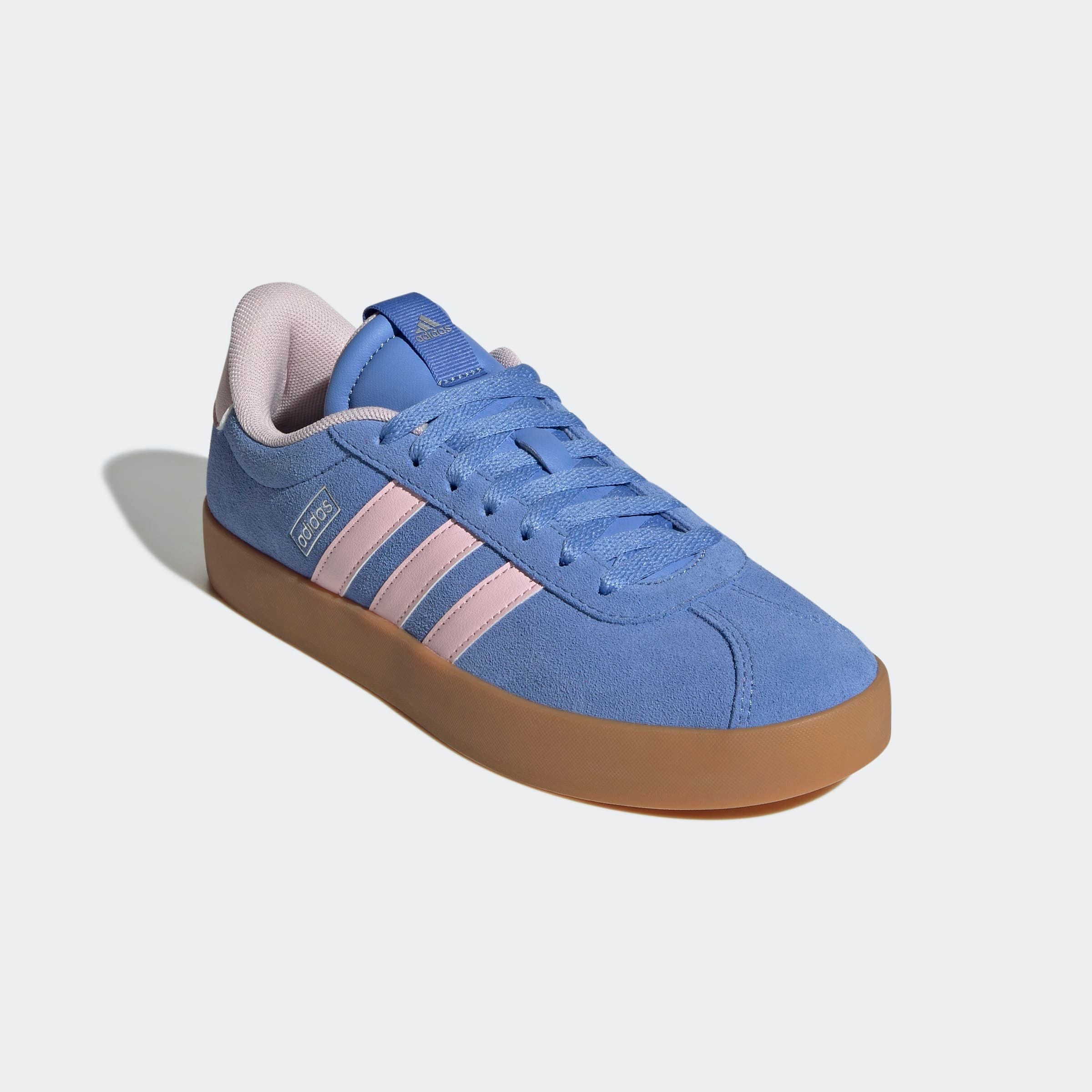 Sneaker ADIDAS SPORTSWEAR "VL COURT 3.0", Damen, Gr. 43, blau fusion, clear pink, silber metallic, Leder, Synthetik, Schuhe Sneaker, inspiriert vom Design des adidas samba