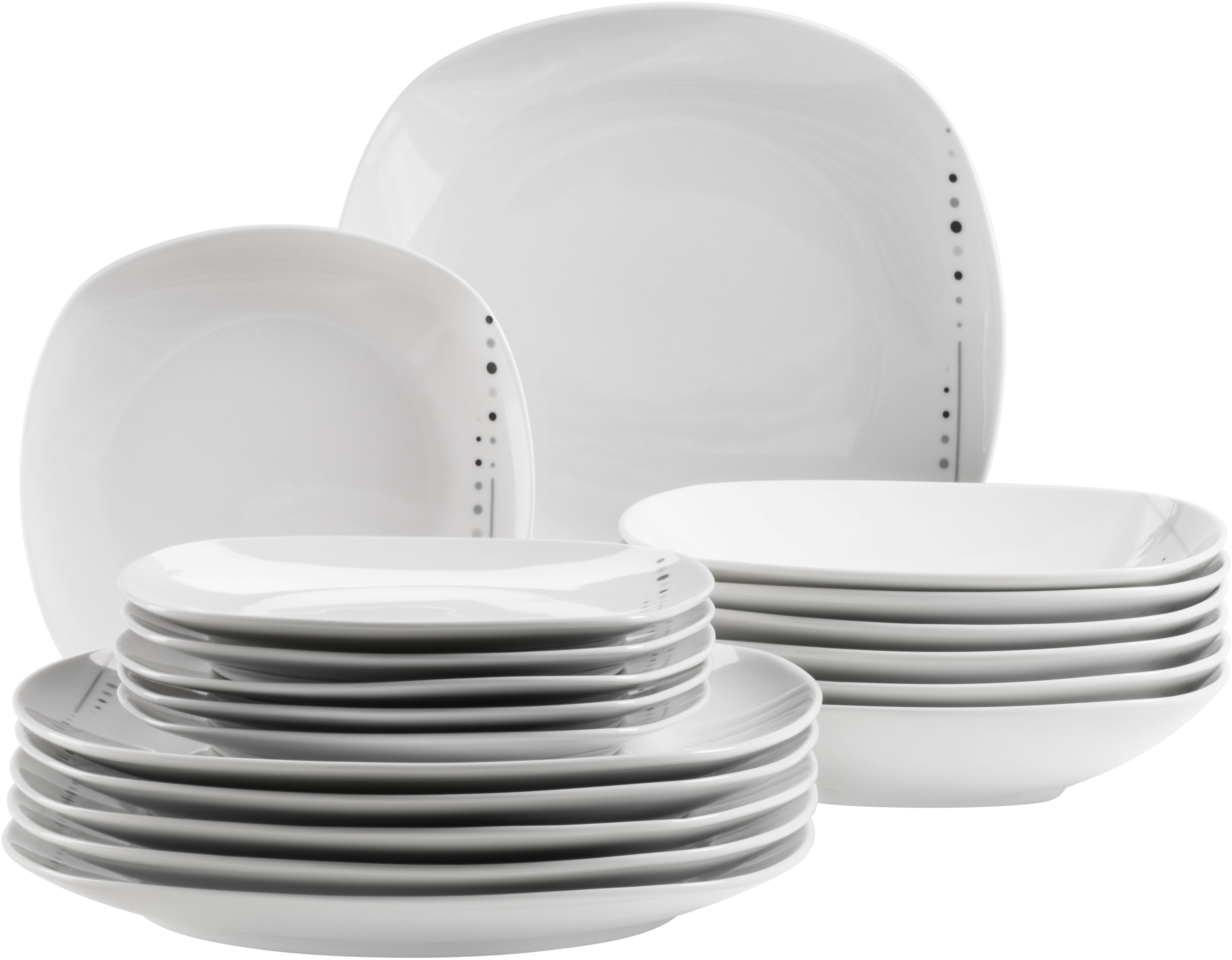 Teller-Set MÄSER "FADILLA, Geschirr-Set, Porzellan", weiß, 18 Stk., Porzellan, Geschirr-Sets