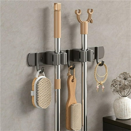 Broom Holder Wall Mount Mop(2 Racks with 3 Hooks) Garden Tool Storage Tool Rack Storage & Organization for the Home Plastic Hanger for Closet Garage Organizer