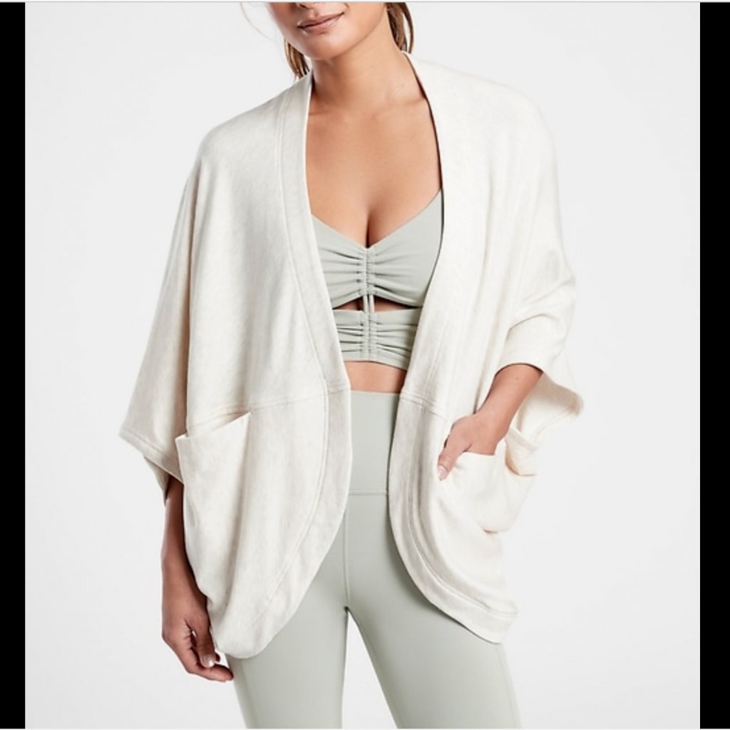 Athleta Sweaters | Athleta Heather Oatmeal Nirvana Cocoon Wrap Cardigan With Pockets | Color: Red | Size: Xs