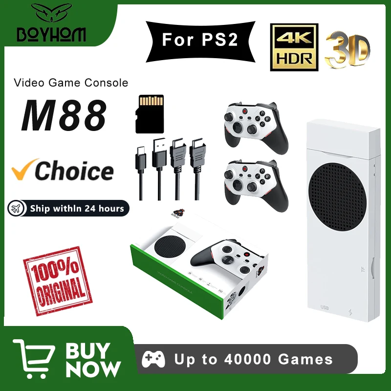 BOYHOM Retro-Videospielkonsole, HDMI-kompatibler Ausgang mit RGB, rot, blau, zweifarbigem Licht, kabelloser Controller 30, Emulator für PS2