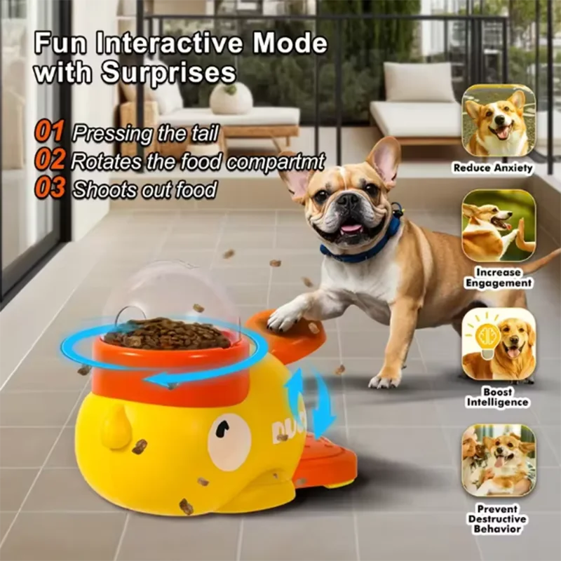 Jouet pour chat et chien, motif petit canard jaune, intelligence animale, divertissement autonome, distributeur de nourriture, jouet à distribution de nourriture