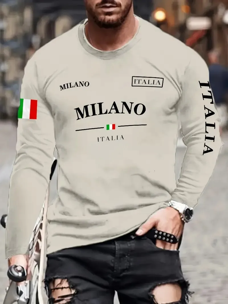 Nouveau T-shirt à manches longues pour hommes pour le printemps et l'automne 2025 avec la mode de rue et le confort avec l'impression de motifs de lettres 3D