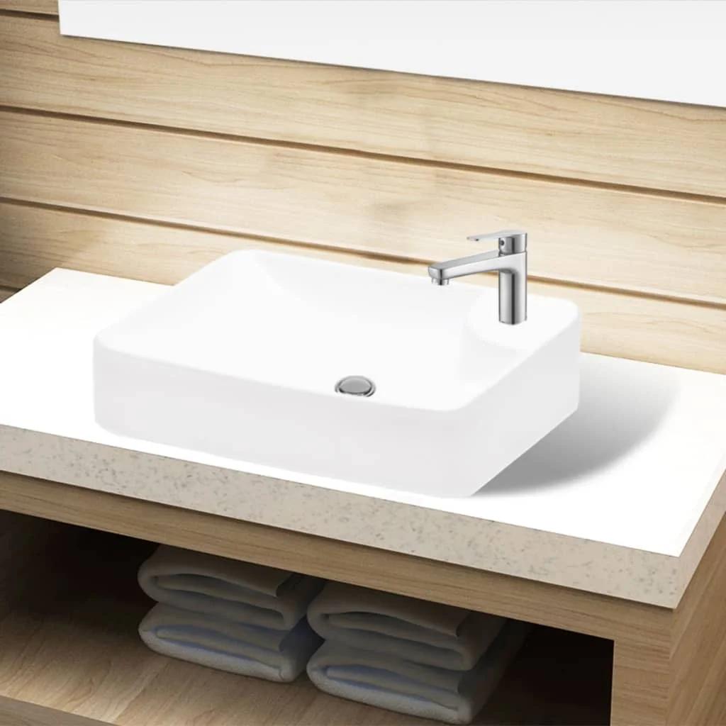 Lavabo de salle de bains en céramique blanche avec trous de robinet, salles de bains et cuisines, articles décoratifs, quincaillerie de salle de bains