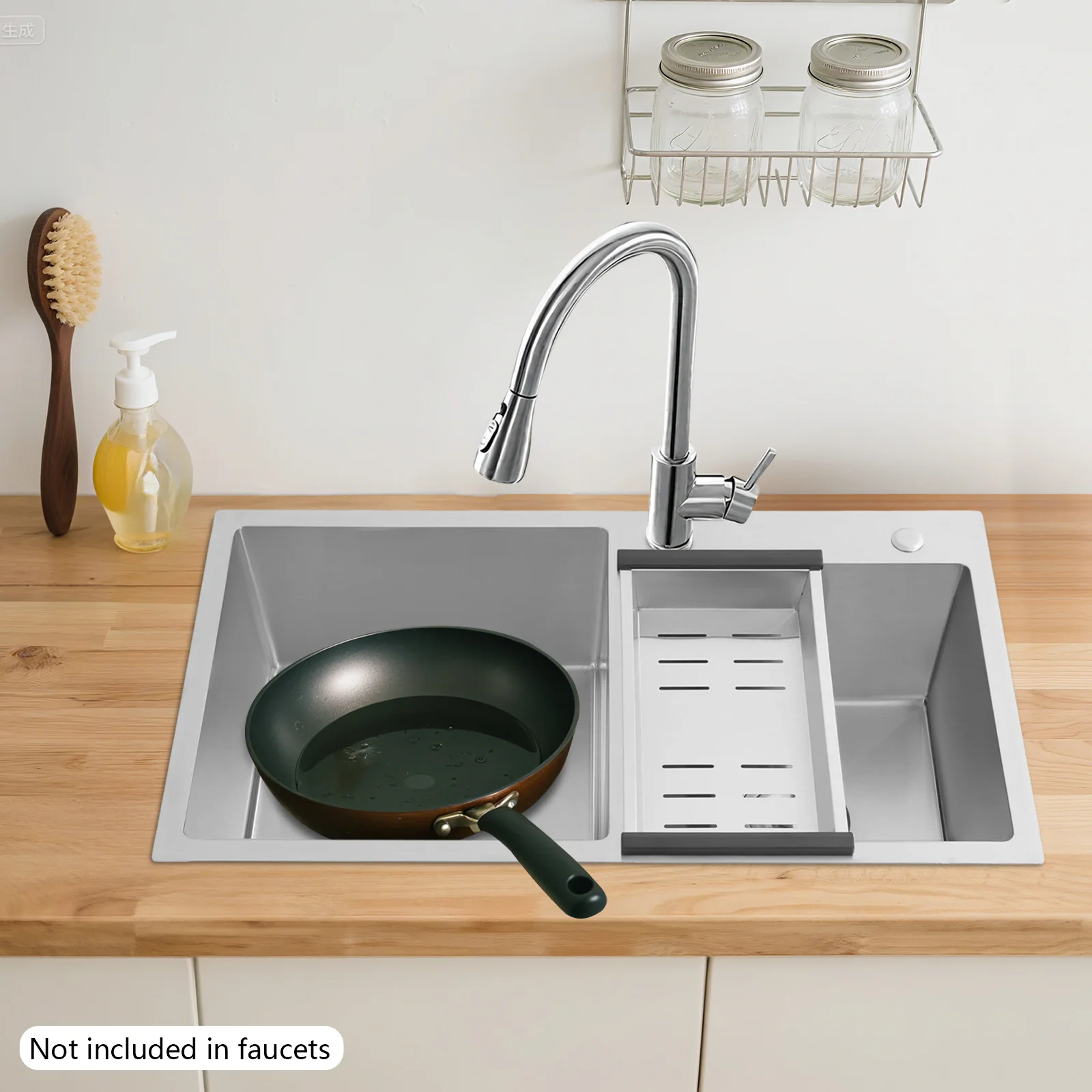 Évier de cuisine en acier inoxydable 78x43x21cm, évier de cuisine à Double bol, évier de cuisine avec panier de vidange pour buanderie, Barres