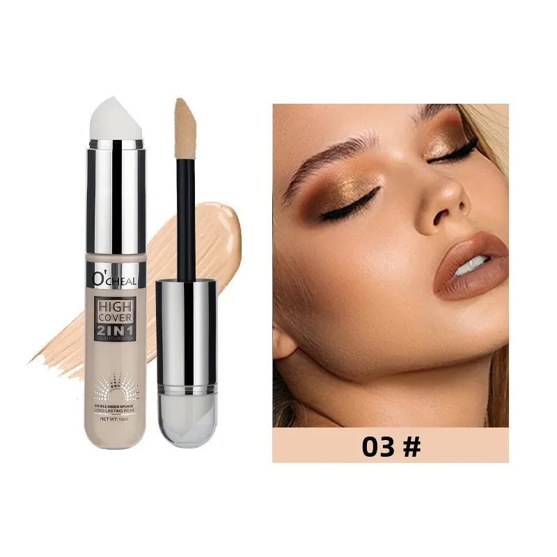 Hohe Deckkraft 2in1 Flüssige Foundation Concealer Creme Wasserdicht Langlebig Natürliches Make-up Für Augenringe Akne Kosmetik Image