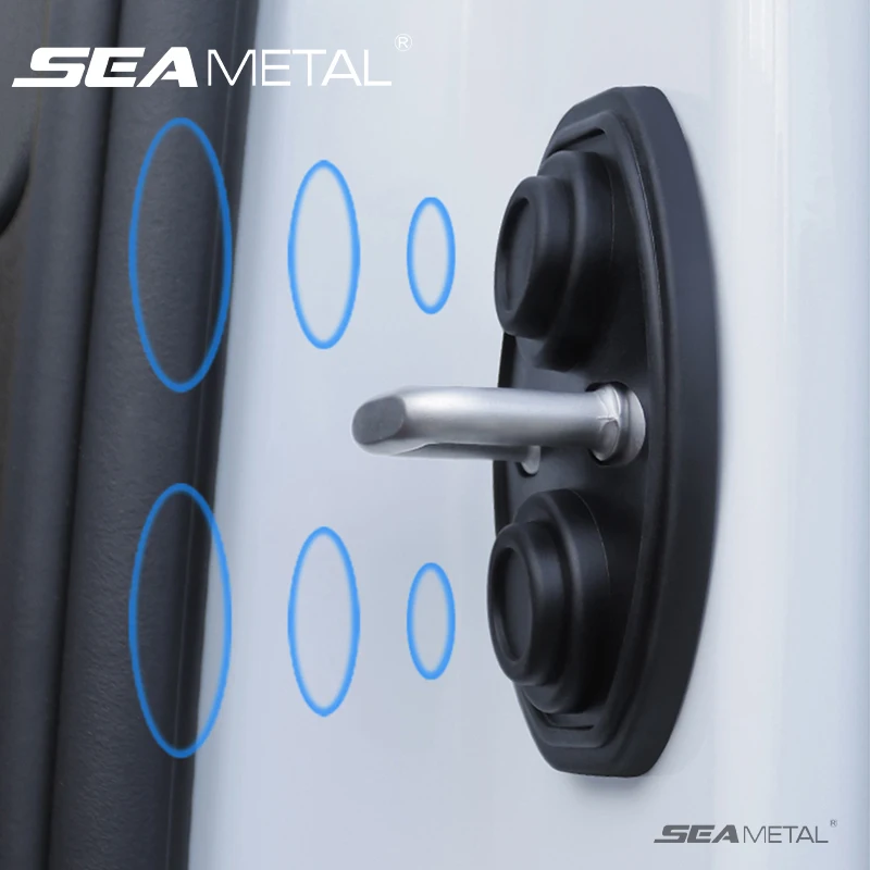 SEAMETAL 4 stücke Auto Türen Lock Schutz Abdeckung Auto Türschloss Stoßdämpfer Silikon Kissen Auto Tür Schließen Schalldichte Abdeckungen Image